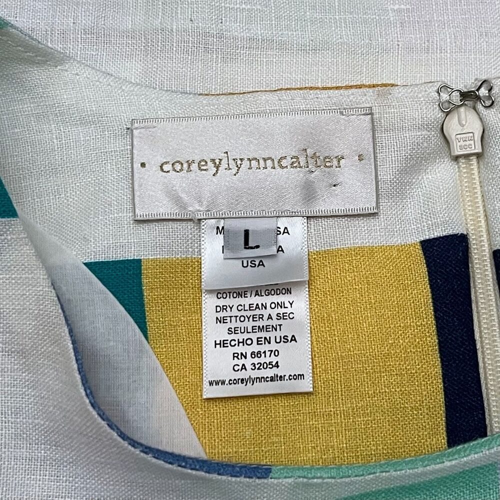 Corey Lynn Calter Clare Linen Shift Dress Pockets Multicolor Block Size L USA - Picture 6 of 9